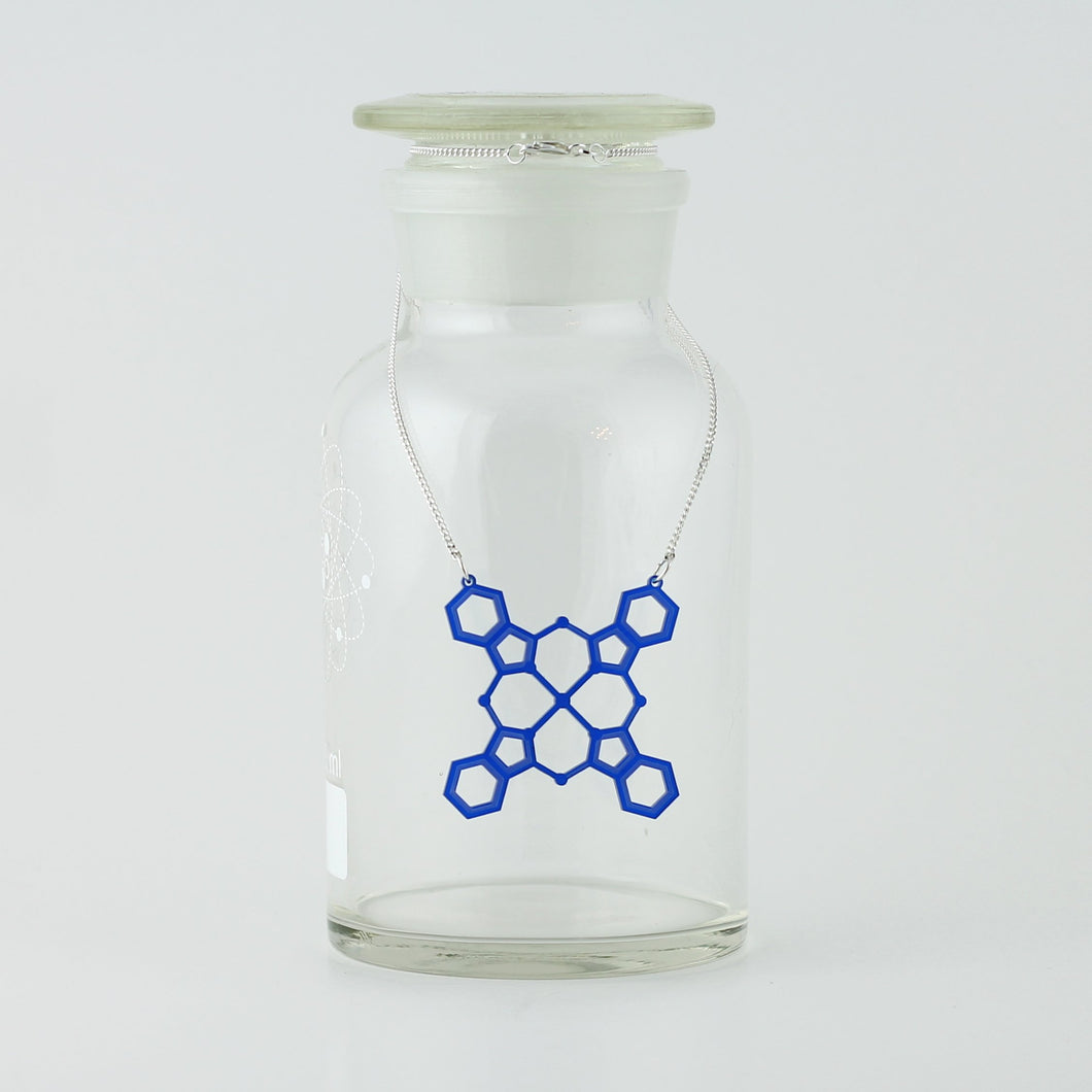 Blue Pigment Molecule Necklace in Transparent Blue Acrylic