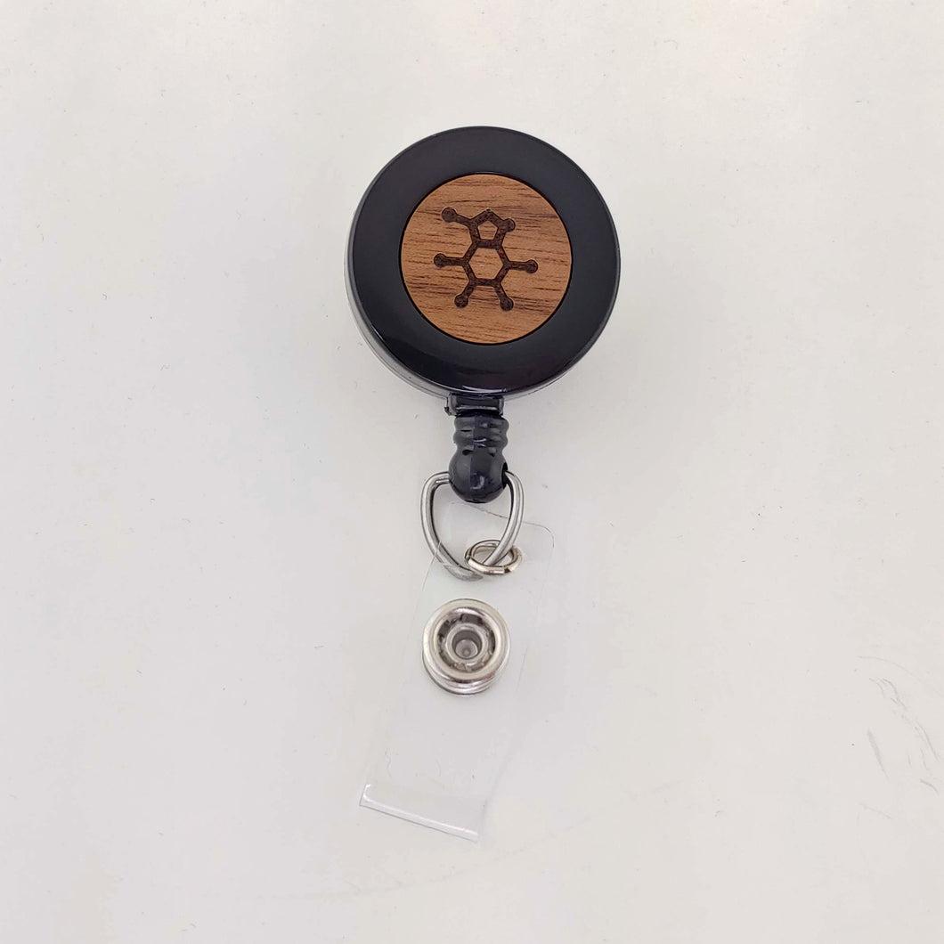 Caffeine Molecule Badge Reel in Walnut