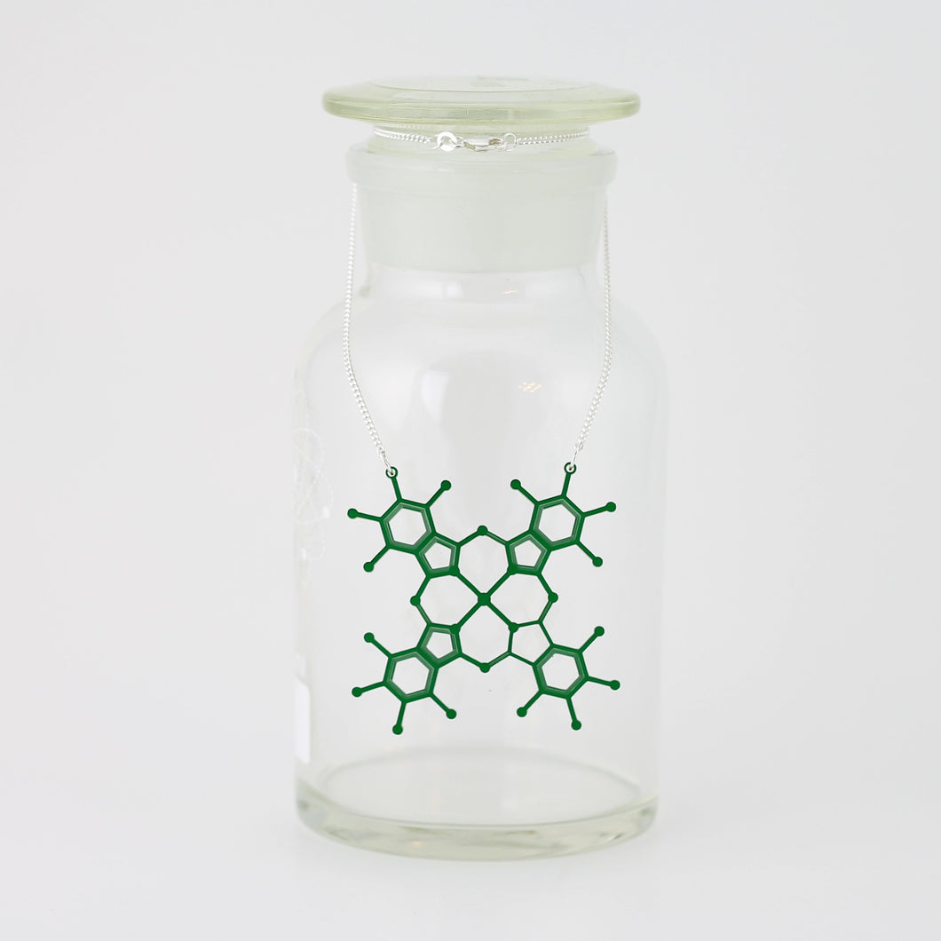Green Pigment Molecule Necklace in Transparent Green Acrylic