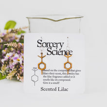 Aromatic Scented Lilac Molecule Earrings in Birch Plywood with display card
