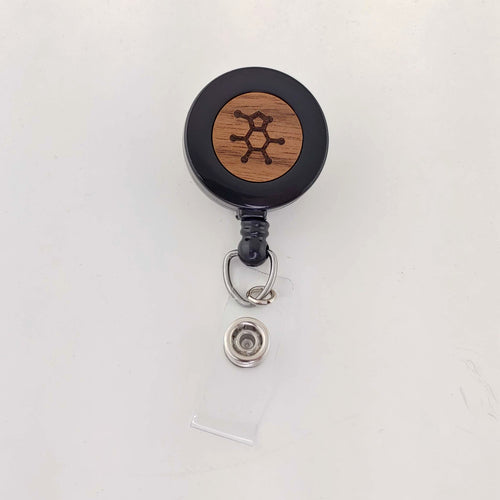 Caffeine Molecule Badge Reel in Walnut