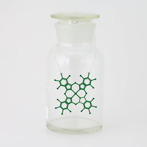 Green Pigment Molecule Necklace in Transparent Green Acrylic