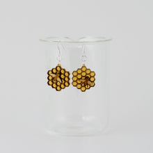 Medium Honeycomb with Bee Earrings in Wood and Acrylic