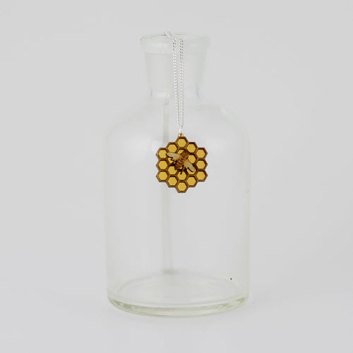 Medium Honeycomb with Bee Necklace in Wood and Acrylic