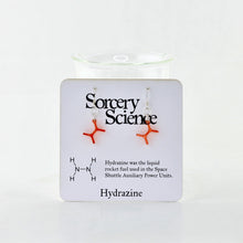 Hydrazine Molecule Earrings in Transparent Orange Acrylic on Card for Retail