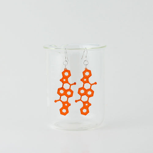 Orange Pigment Molecule Earrings in Transparent Orange Acrylic