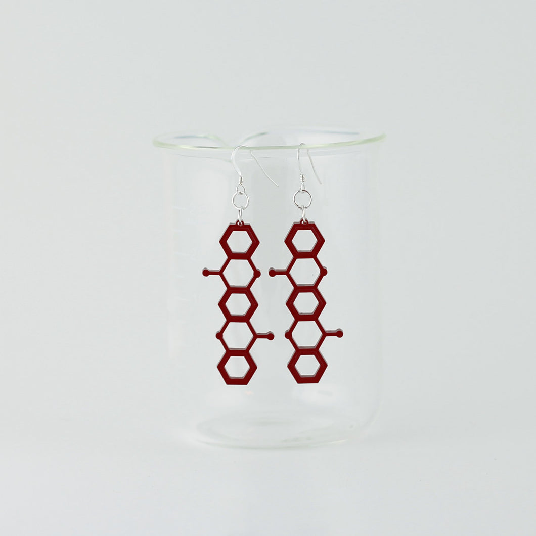 Red Pigment Molecule Earrings in Transparent Red Acrylic