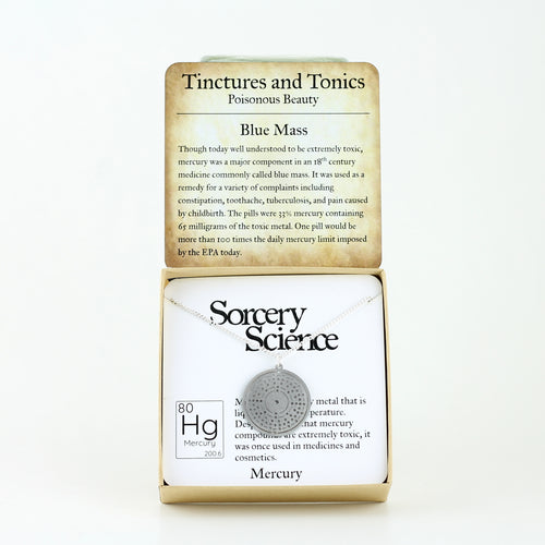 Tinctures and Tonics: Blue Mass with Mercury Bohr Model Atom Necklace in Stainless Steel