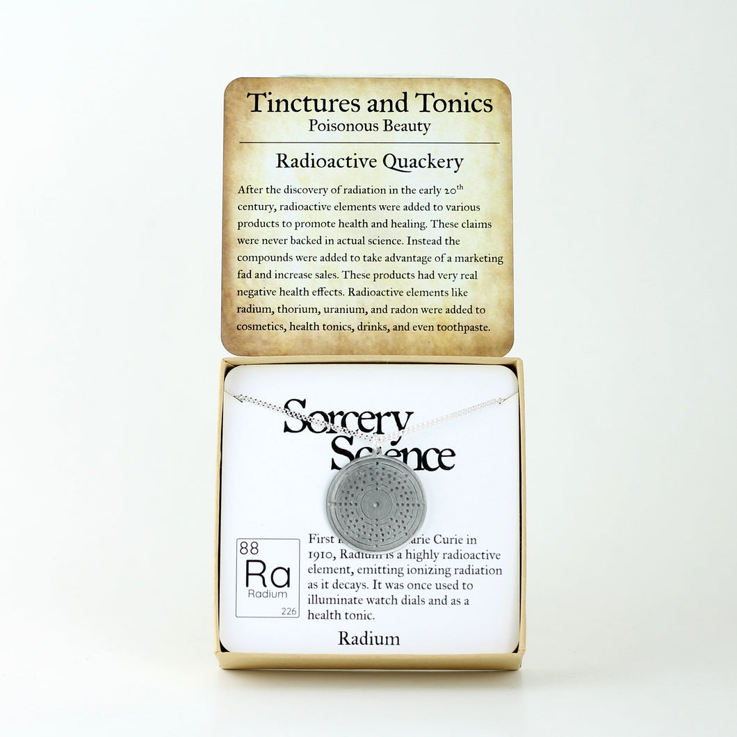 Tinctures and Tonics: Radioactive Quackery with Radium Bohr Model Atom in Stainless Steel
