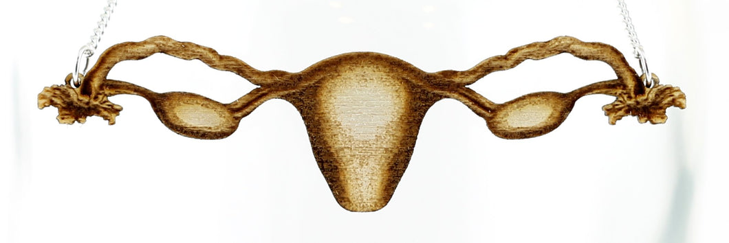 Uterus Necklace in Birch Wood